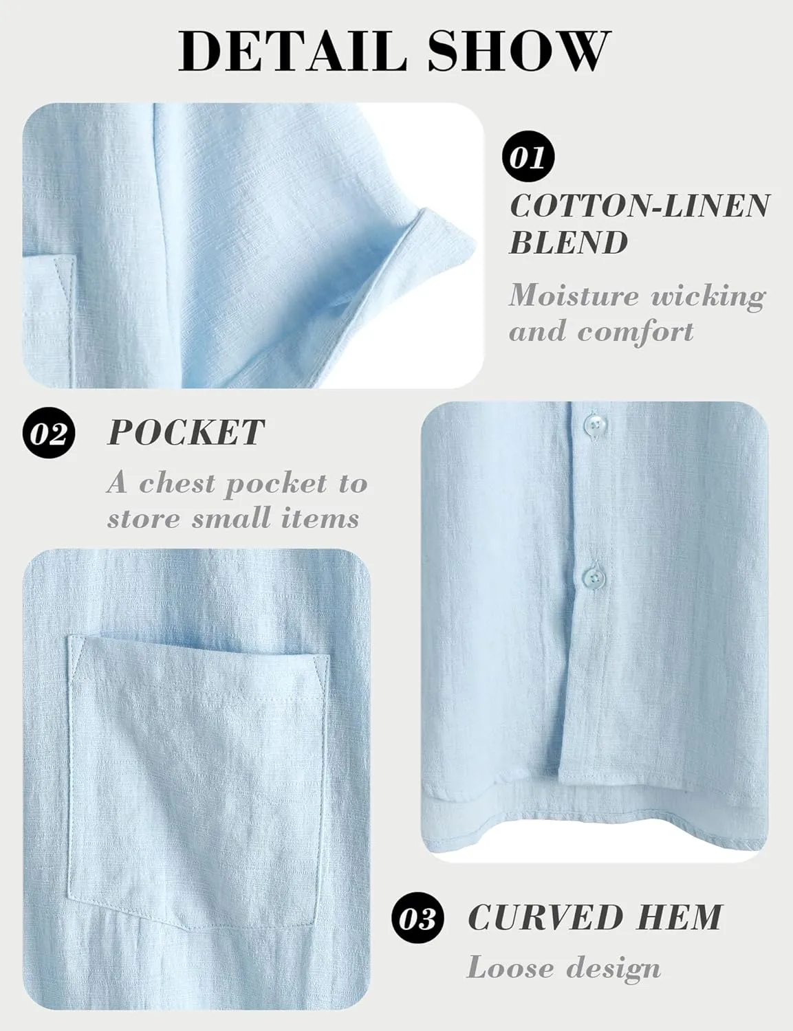 Mens Cotton Linen Shirts Casual Button Down Short Sleeve Shirt Vacation Beach Summer Hawaiian Shirt with Pocket