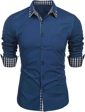Mens Dress Shirts Long Sleeve Stretch Wrinkle-Free Formal Solid Color Shirt Business Casual Button Down Cowboy Shirts