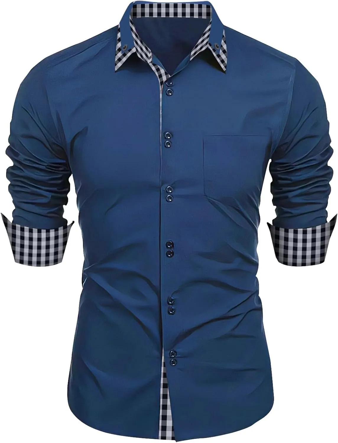 Mens Dress Shirts Long Sleeve Stretch Wrinkle-Free Formal Solid Color Shirt Business Casual Button Down Cowboy Shirts