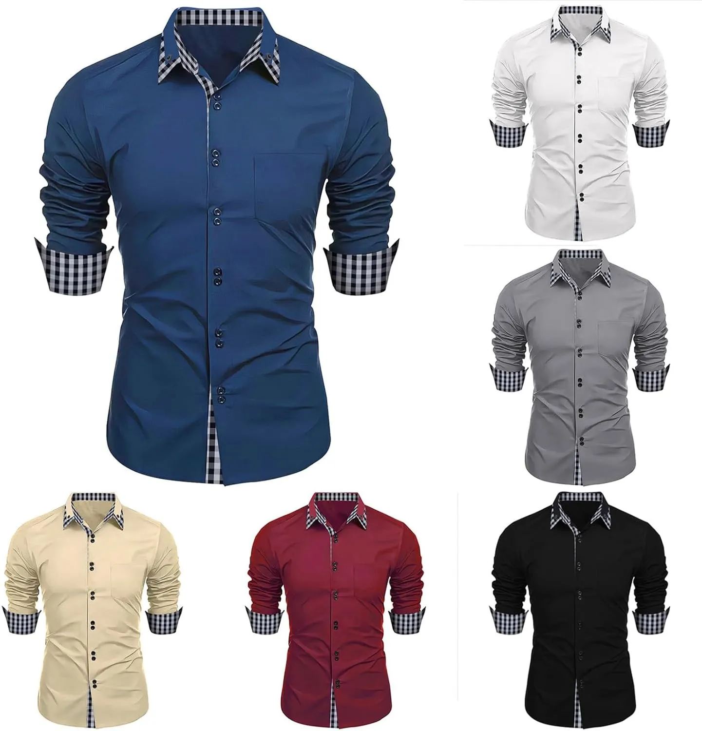 Mens Dress Shirts Long Sleeve Stretch Wrinkle-Free Formal Solid Color Shirt Business Casual Button Down Cowboy Shirts