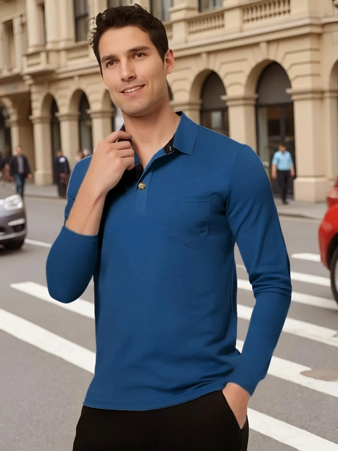 Mens Fashion Polo Shirts Short Sleeve Shirt Classic Button Cotton Stylish Golf Polo Shirts with Pocket for Men