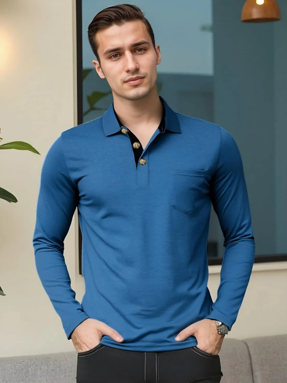 Mens Fashion Polo Shirts Short Sleeve Shirt Classic Button Cotton Stylish Golf Polo Shirts with Pocket for Men