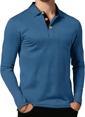 Mens Fashion Polo Shirts Short Sleeve Shirt Classic Button Cotton Stylish Golf Polo Shirts with Pocket for Men