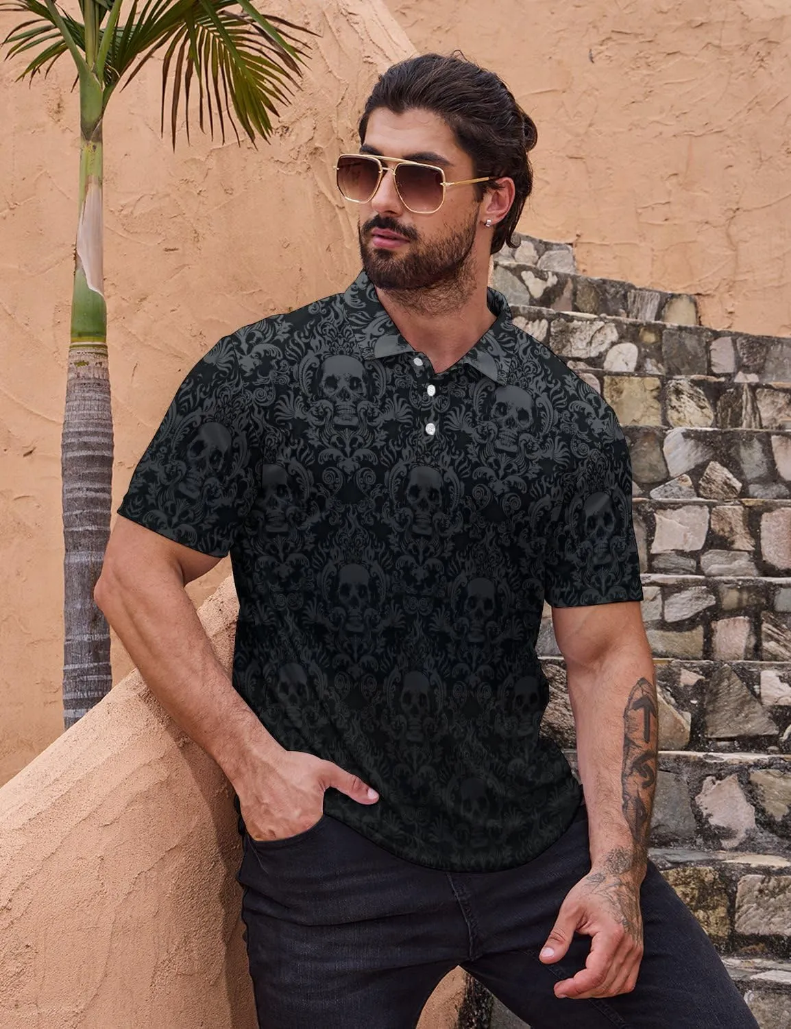 Mens Funny Polo Shirts, Short Sleeve Golf Shirts, Moisture Wicking Quick-Dry Business Casual Shirt for Men
