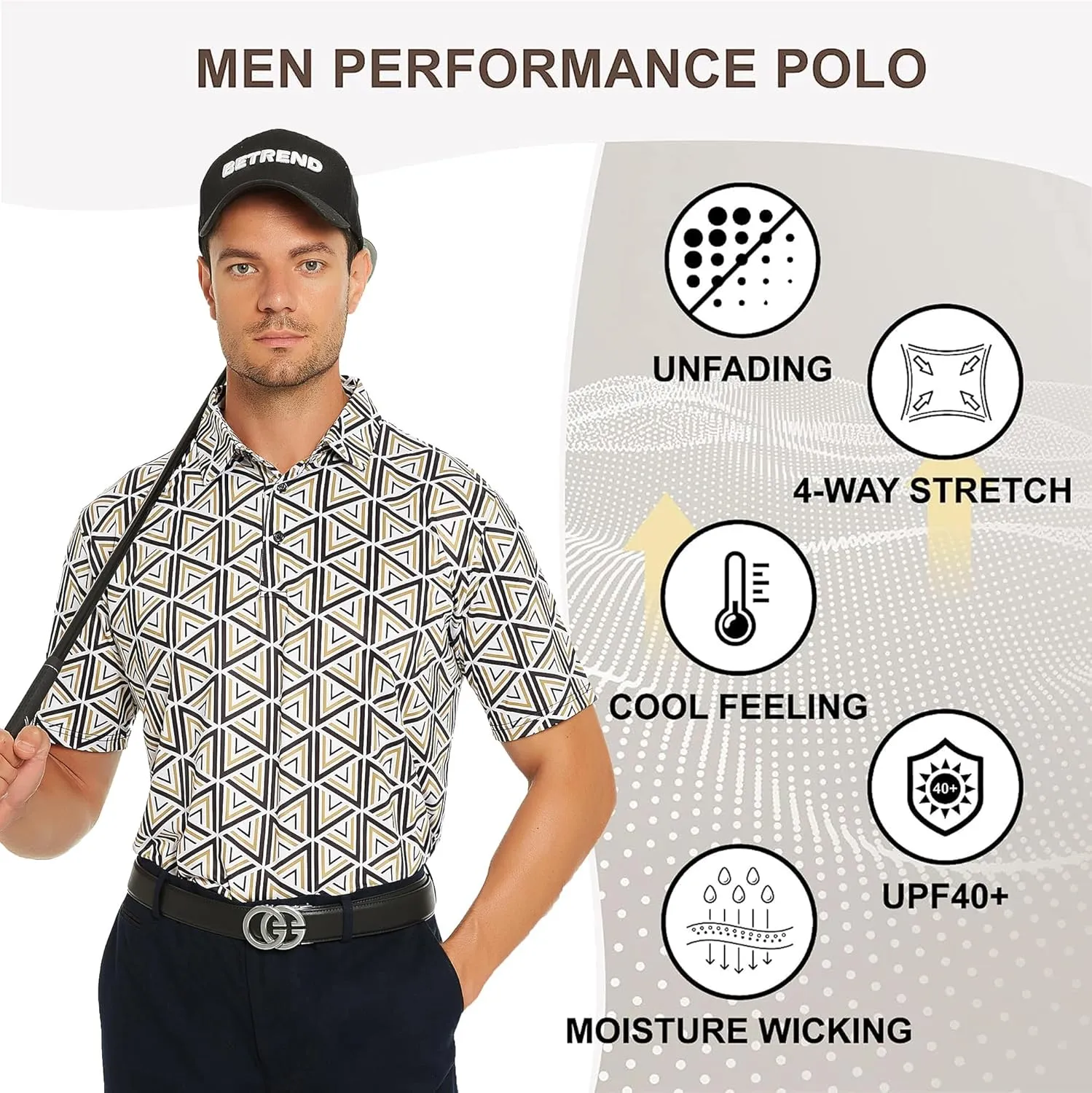 Mens Golf Shirt Short Sleeve Dry Fit Performance Golf shirts for Men Moisture Wicking Print Polo Shirts