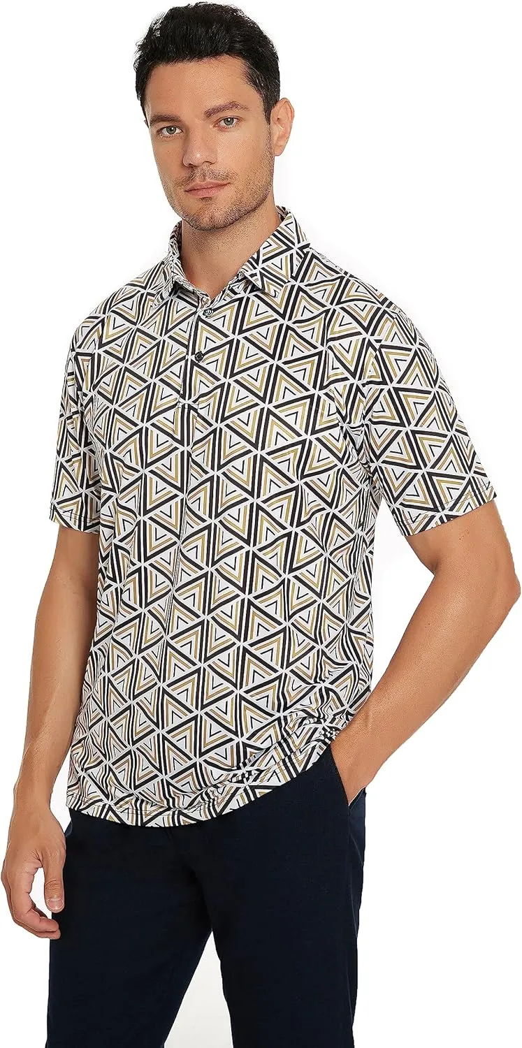 Mens Golf Shirt Short Sleeve Dry Fit Performance Golf shirts for Men Moisture Wicking Print Polo Shirts