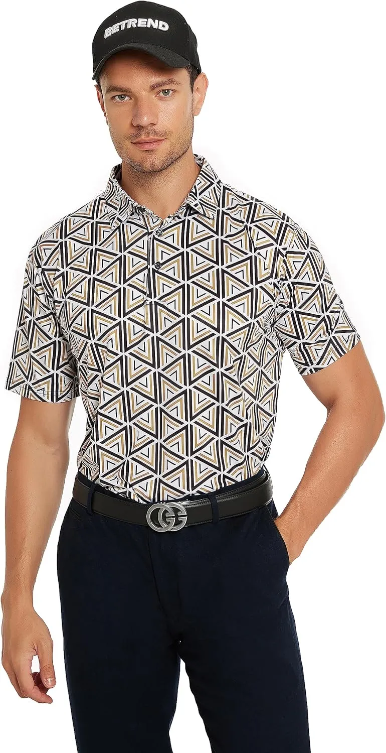 Mens Golf Shirt Short Sleeve Dry Fit Performance Golf shirts for Men Moisture Wicking Print Polo Shirts