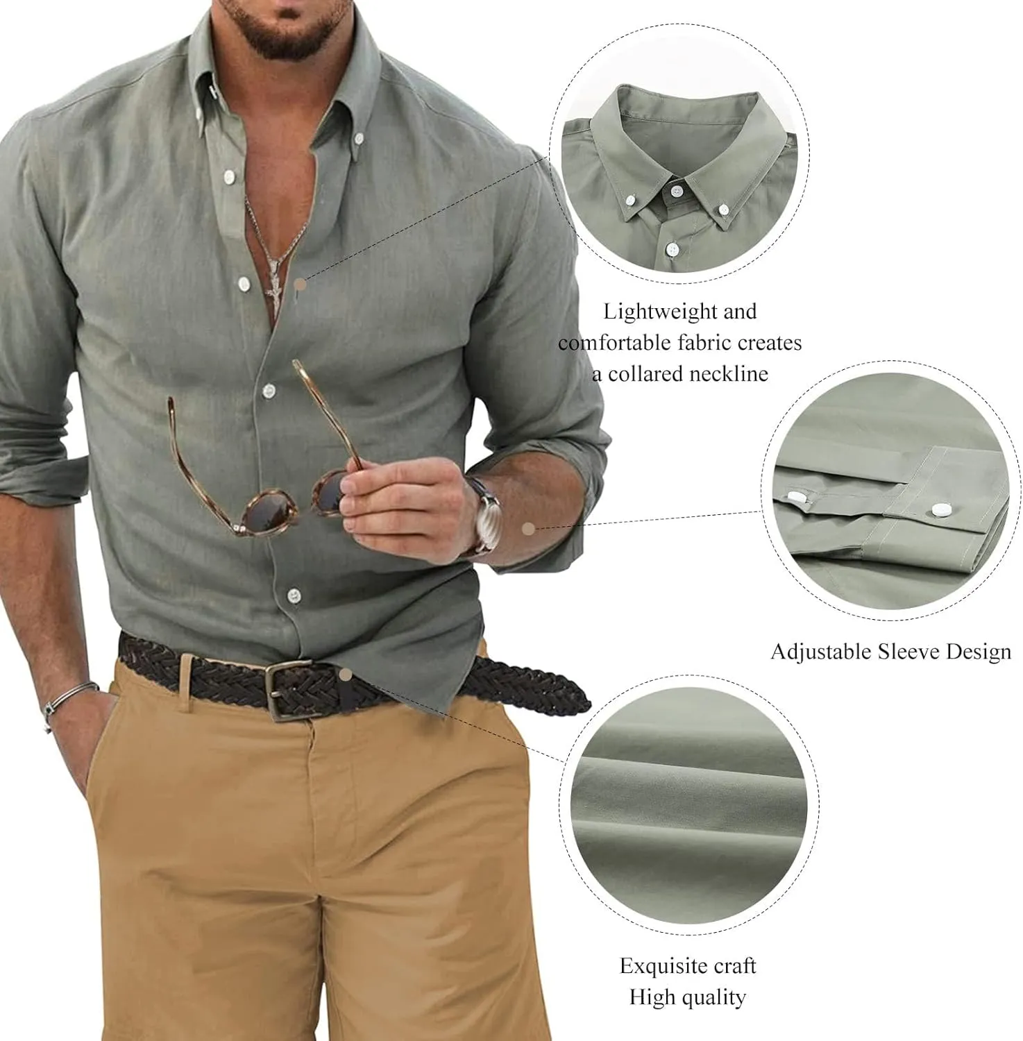 Mens Long Sleeve Dress Shirts Business Casual Button Down Regular Fit Vacation Beach Wedding Shirts with Pocket