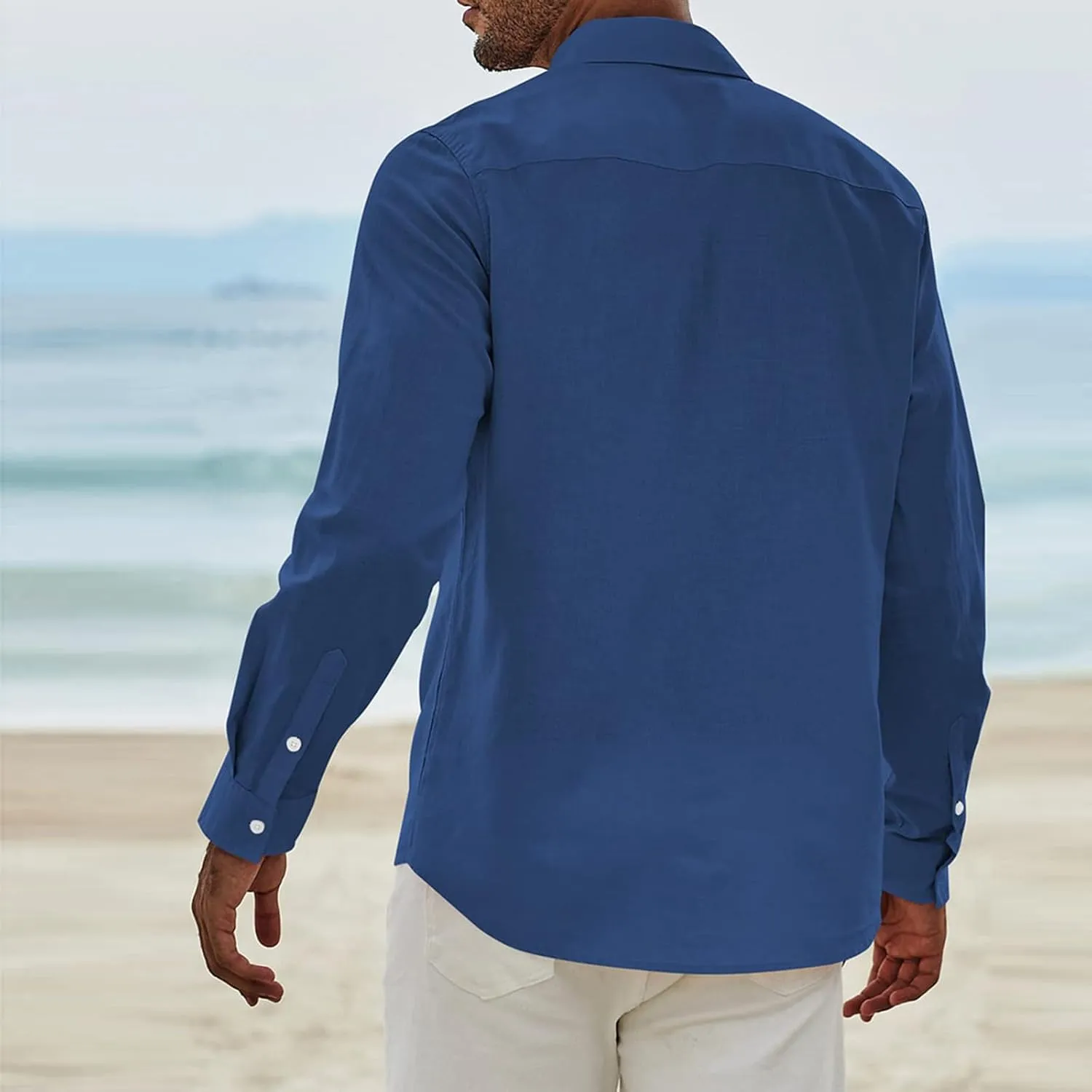 Mens Long Sleeve Dress Shirts Business Casual Button Down Regular Fit Vacation Beach Wedding Shirts with Pocket