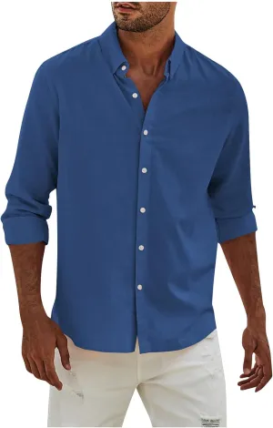 Mens Long Sleeve Dress Shirts Business Casual Button Down Regular Fit Vacation Beach Wedding Shirts with Pocket