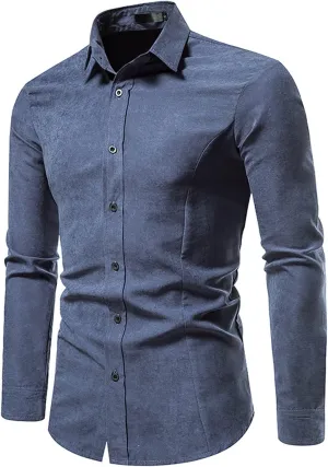 Mens Long Sleeve Dress Shirts Slim Fit Wrinkle-Resistant Designer Stretch Shirts Wedding Party Business Work Top