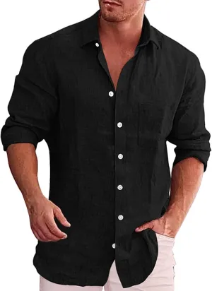 Mens Long Sleeve Dress Shirts Stretch Wrinkle-Free Formal Shirt Business Casual Summer Button Up Beach Wedding Shirts