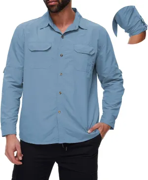 Mens Long Sleeve Fishing Shirts Sun Protection Work Safari Cooling Shirts for Men Traveling Hiking Camping Quick Dry