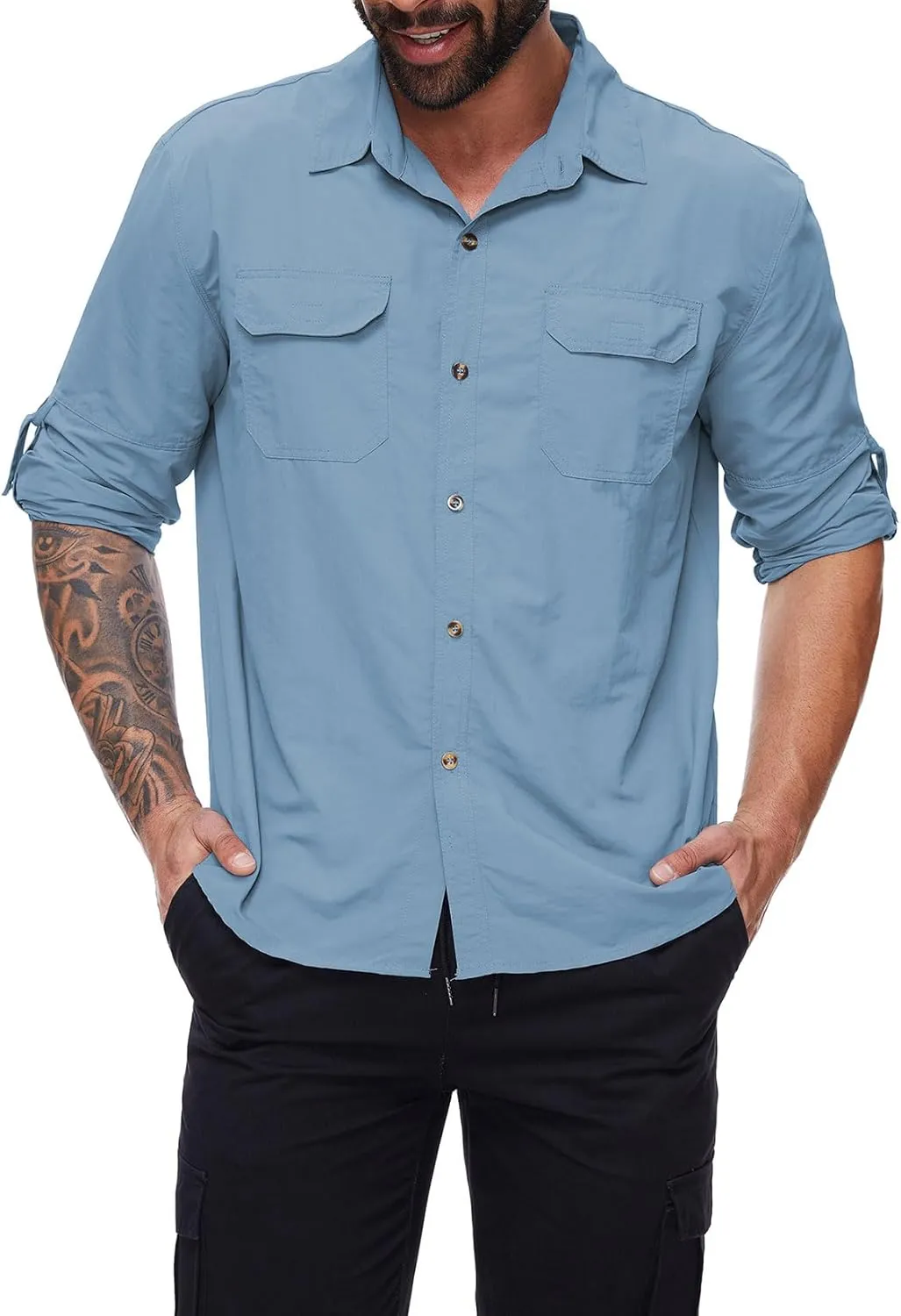 Mens Long Sleeve Fishing Shirts Sun Protection Work Safari Cooling Shirts for Men Traveling Hiking Camping Quick Dry