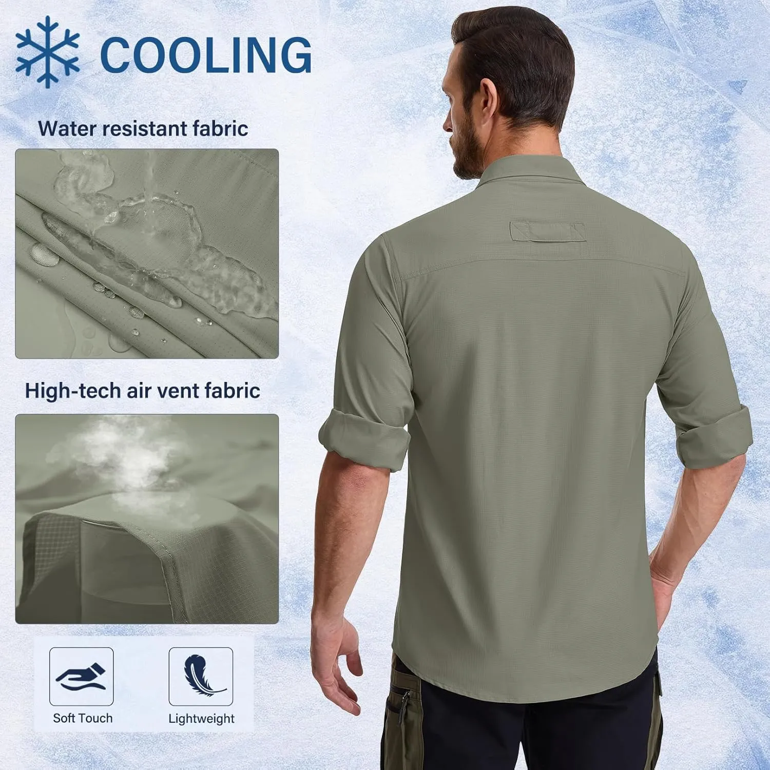 Men's Long Sleeve Hiking Fishing Shirts UPF 50  Sun Protection Quick Dry Shirts Outdoor Travel Safari Camping