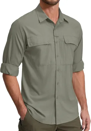 Men's Long Sleeve Hiking Fishing Shirts UPF 50  Sun Protection Quick Dry Shirts Outdoor Travel Safari Camping