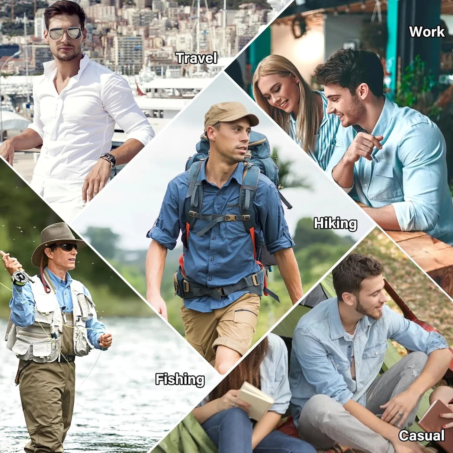 Men's Long Sleeve Hiking Fishing Shirts UPF 50  Sun Protection Quick Dry Shirts Outdoor Travel Safari Camping
