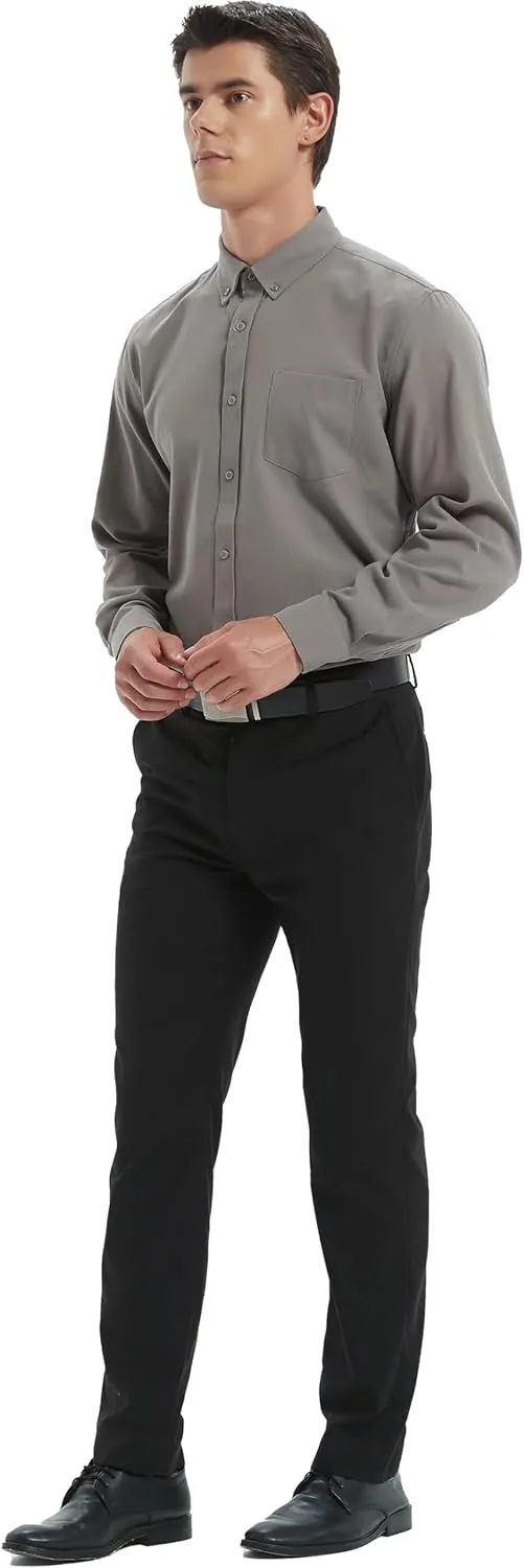 Men's Oxford Shirt Regular-Fit Button Down Collar Shirts Long Sleeve Dress Shirts Wrinkle Resistant with Pocket