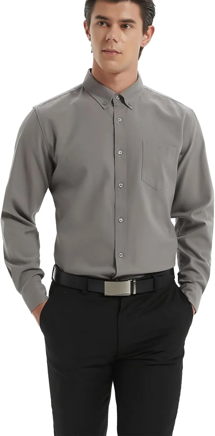 Men's Oxford Shirt Regular-Fit Button Down Collar Shirts Long Sleeve Dress Shirts Wrinkle Resistant with Pocket