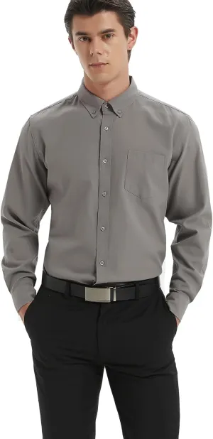 Men's Oxford Shirt Regular-Fit Button Down Collar Shirts Long Sleeve Dress Shirts Wrinkle Resistant with Pocket