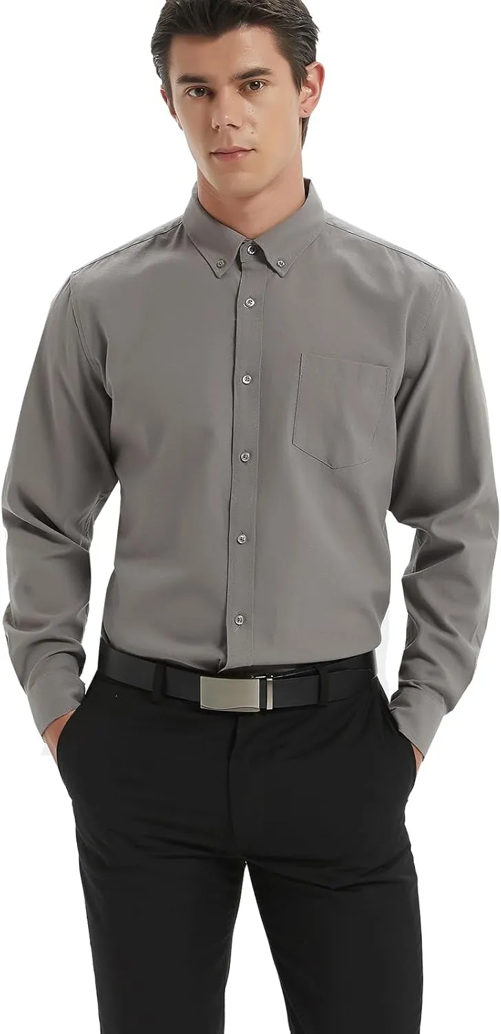 Men's Oxford Shirt Regular-Fit Button Down Collar Shirts Long Sleeve Dress Shirts Wrinkle Resistant with Pocket