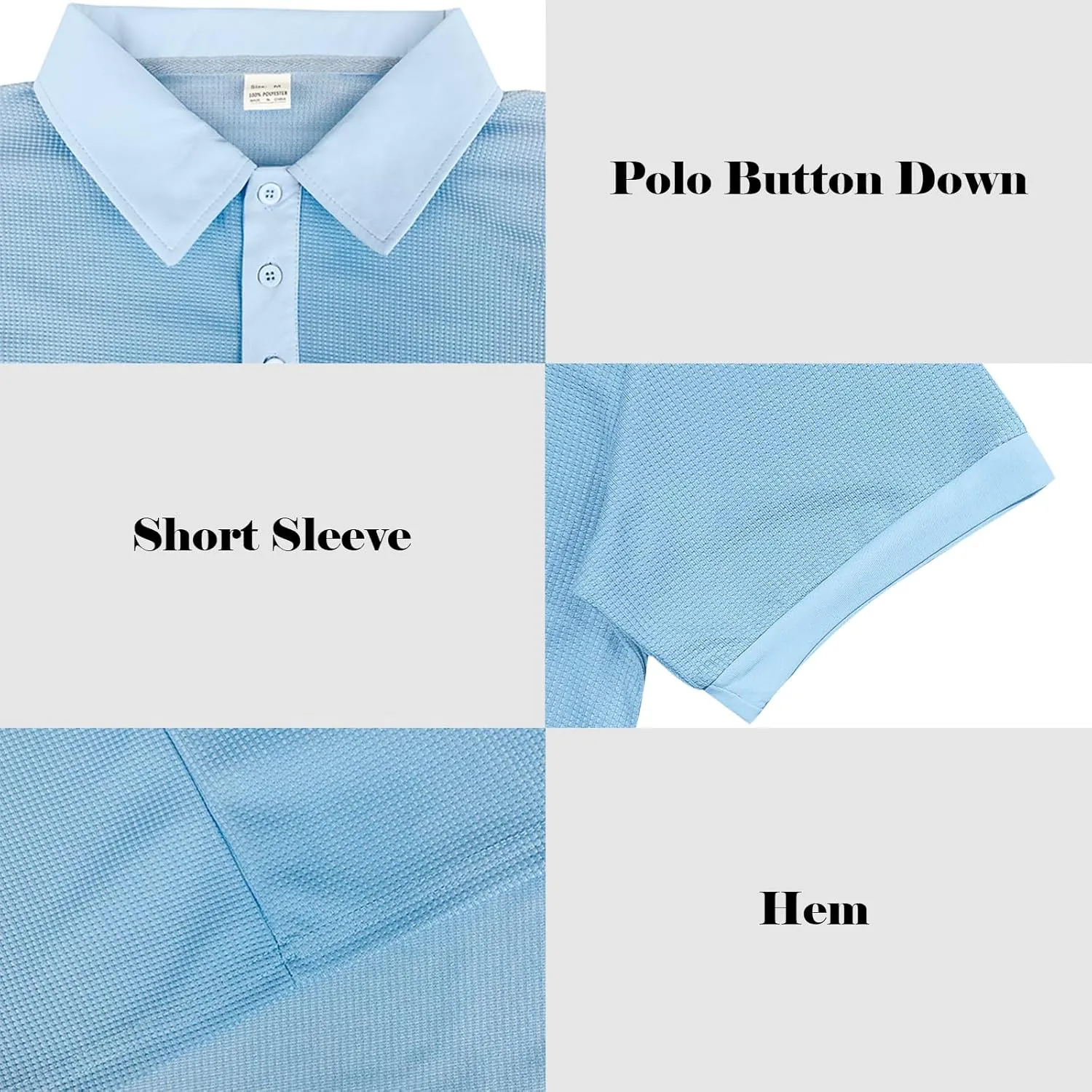Mens Polo Shirts 2 Pack Breathable Short Sleeve Golf Shirt Casual Button Down Shirt Lightweight Collared Waffle Shirts