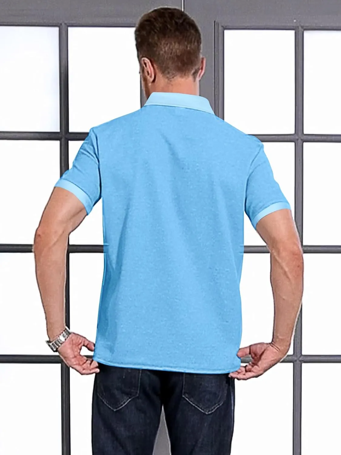 Mens Polo Shirts 2 Pack Breathable Short Sleeve Golf Shirt Casual Button Down Shirt Lightweight Collared Waffle Shirts
