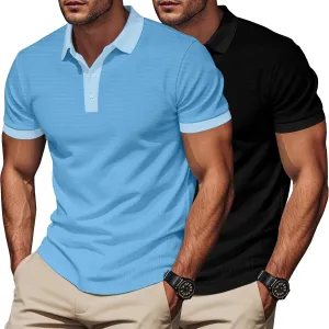 Mens Polo Shirts 2 Pack Breathable Short Sleeve Golf Shirt Casual Button Down Shirt Lightweight Collared Waffle Shirts