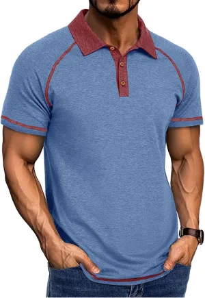 Men's Polo Shirts Short Sleeve Casual Vintage Collared Button Basic Golf Raglan Tee T-Shirts
