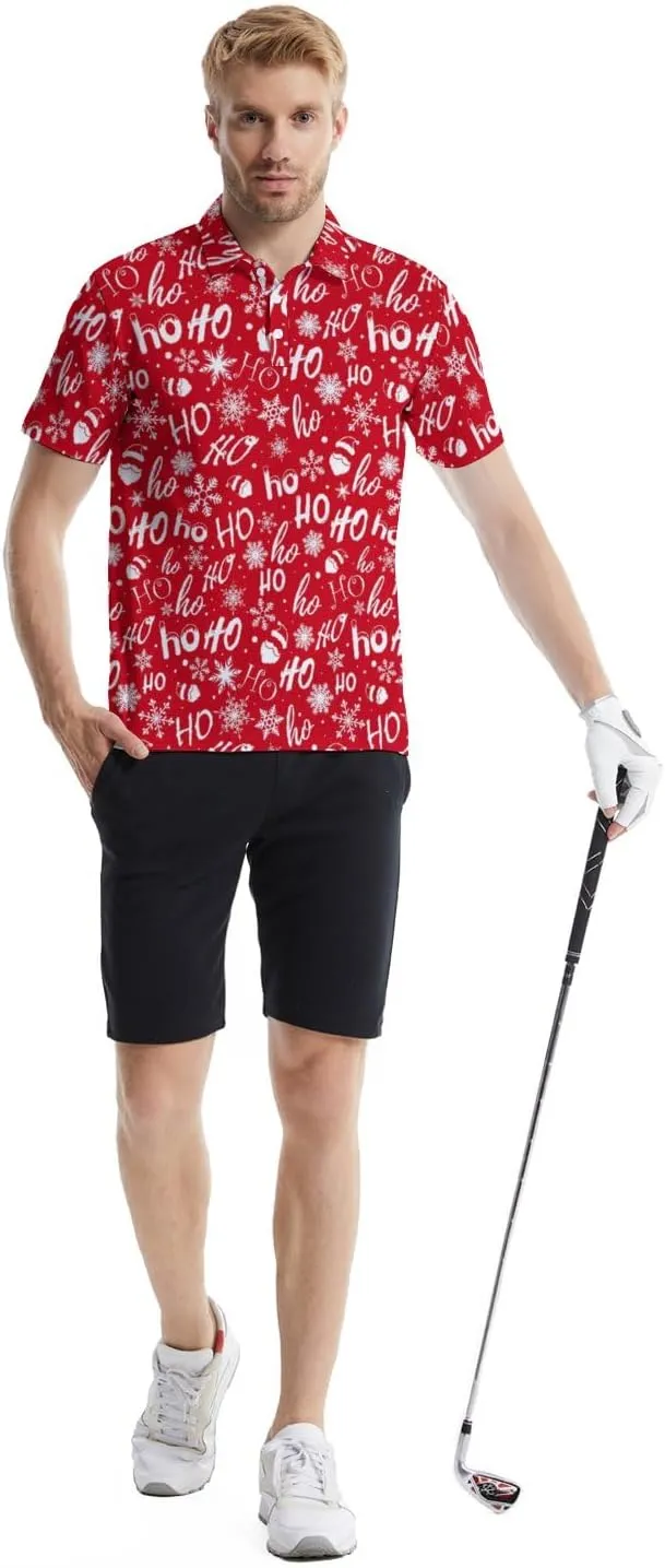 Mens Polo Shirts Short Sleeve Funny Printed Performance Moisture Wicking Quick Dry Mens Golf Shirts