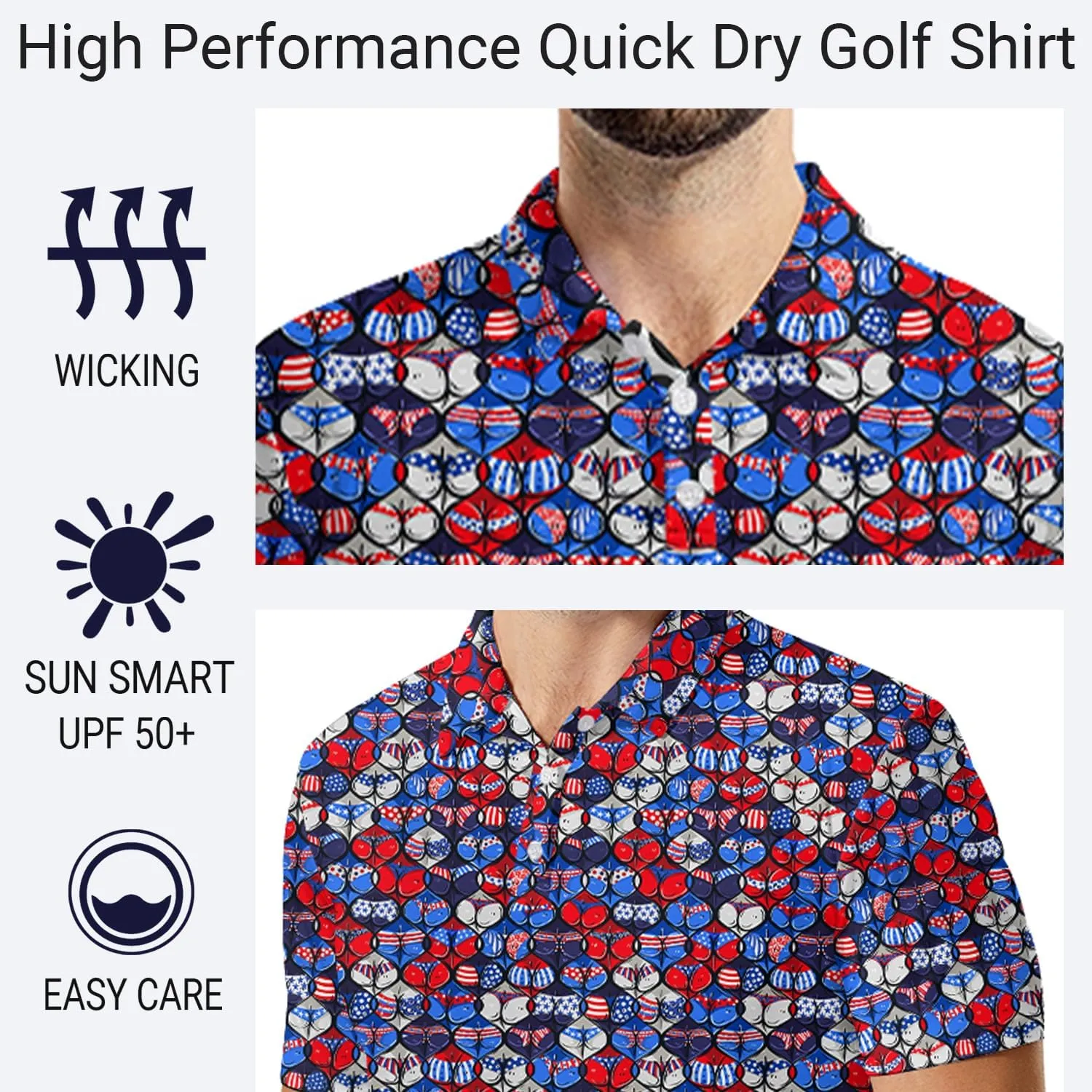 Mens Polo Shirts Short Sleeve Funny Printed Performance Moisture Wicking Quick Dry Mens Golf Shirts