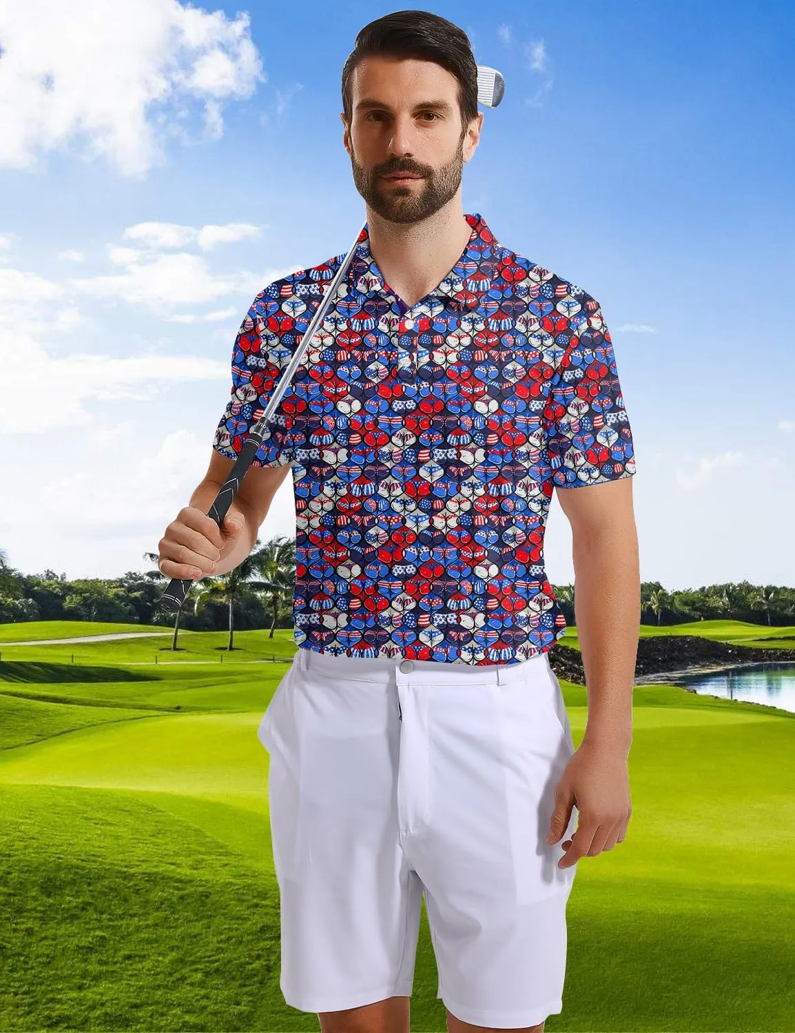 Mens Polo Shirts Short Sleeve Funny Printed Performance Moisture Wicking Quick Dry Mens Golf Shirts