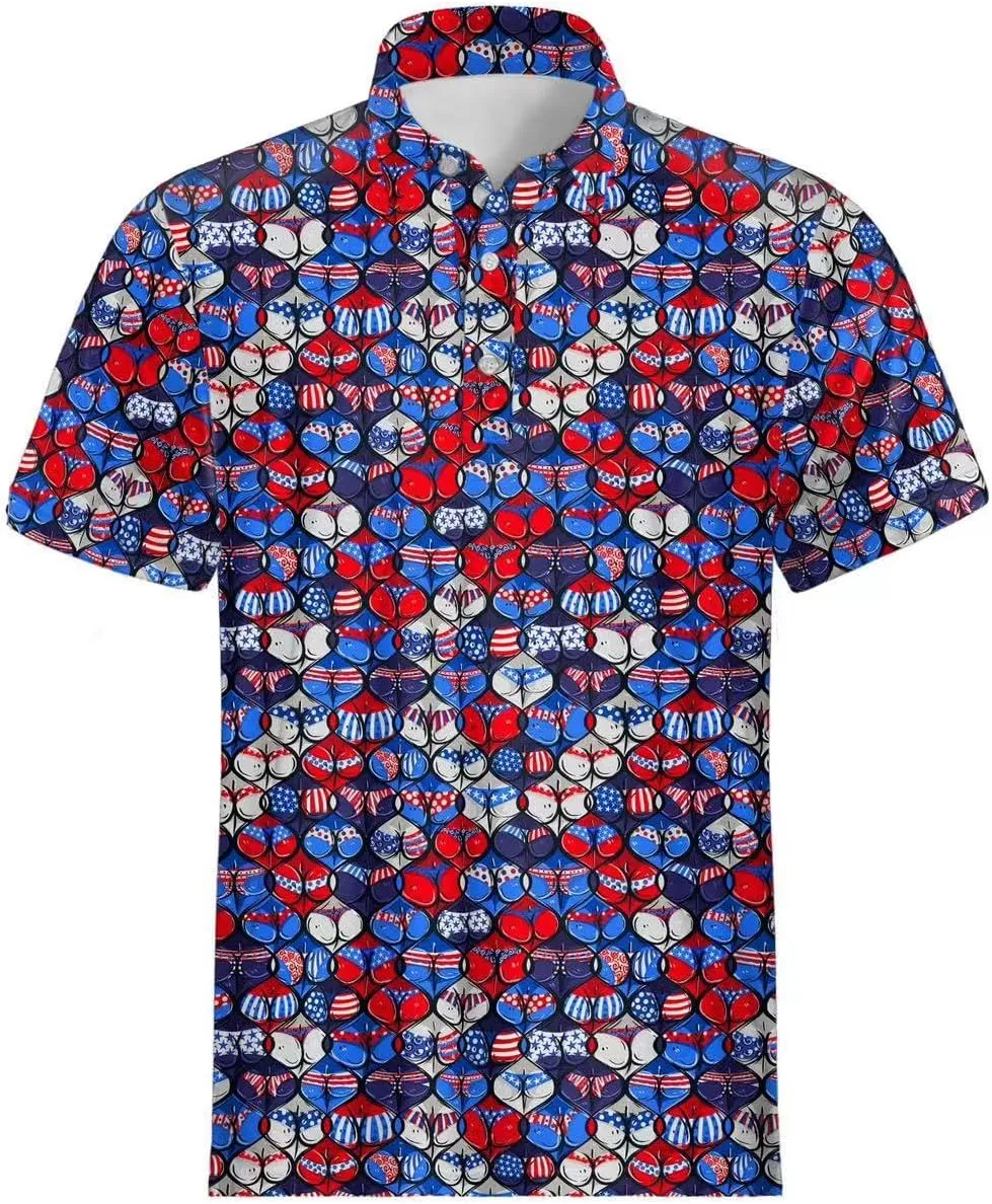 Mens Polo Shirts Short Sleeve Funny Printed Performance Moisture Wicking Quick Dry Mens Golf Shirts