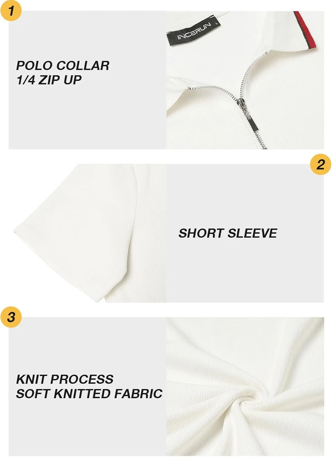 Men's Polo Shirts Short Sleeve Quarter Zip Pullover Golf Shirt Casual Ribbed Knit Slim Fit Polo T Shirts