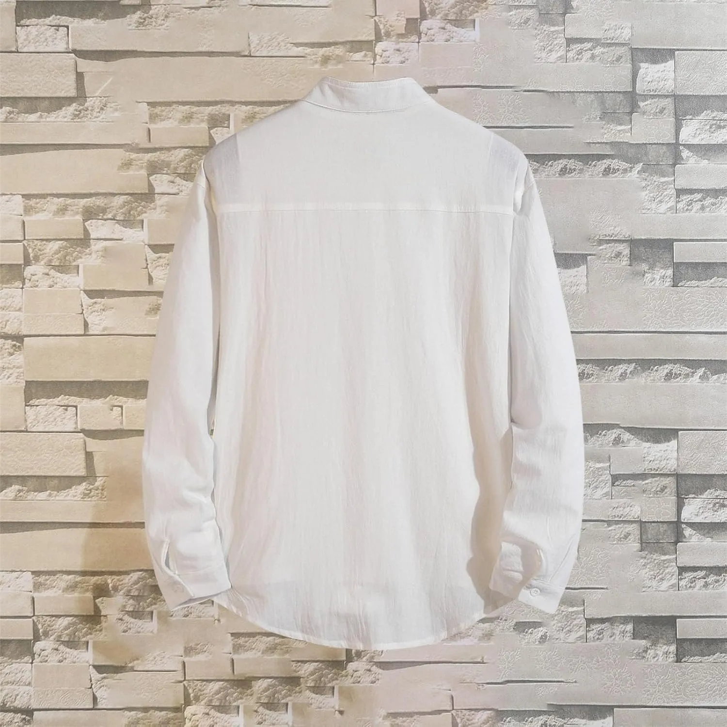 Mens Shirt Jacket Summer Cotton Linen Button Down Blouses Plain Tops Heavyweight Long Sleeve Shacket with Pockets