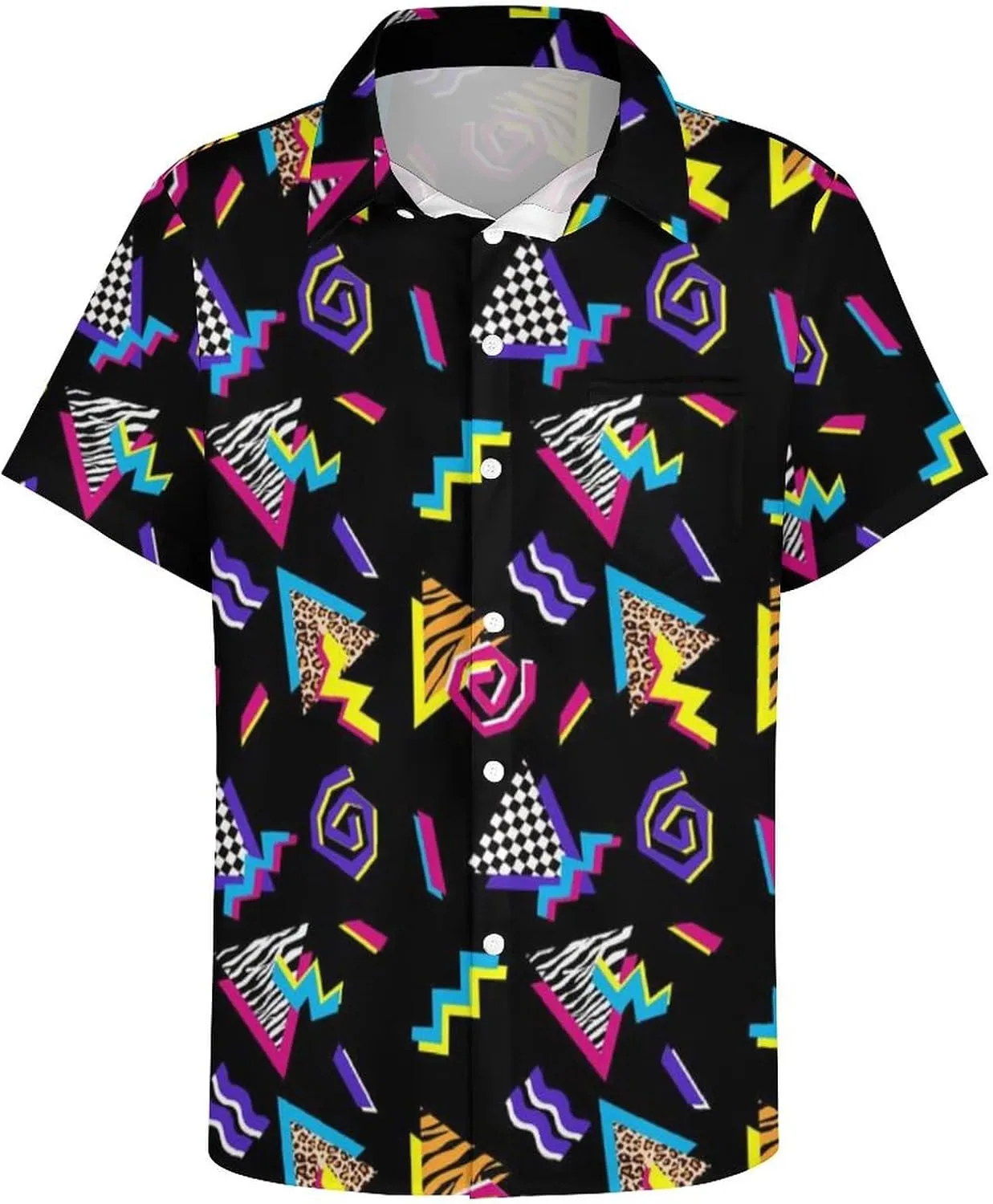 Mens Shirts 80s 90s Shirts for Men Casual Button Down Short Sleeve Shirt, Funny Party Quick Dry Mens Clothing
