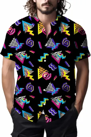 Mens Shirts 80s 90s Shirts for Men Casual Button Down Short Sleeve Shirt, Funny Party Quick Dry Mens Clothing
