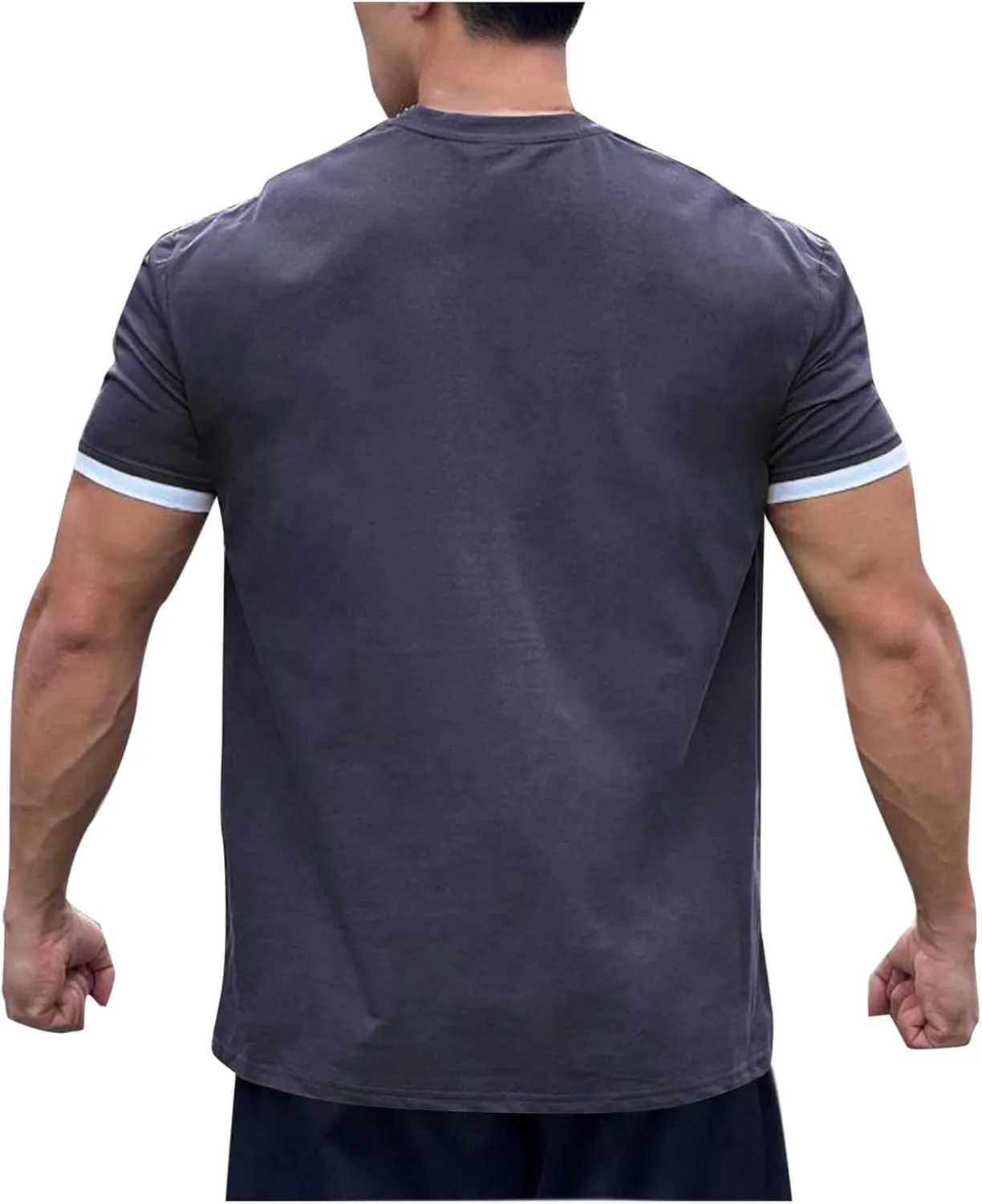 Mens Short Sleeve Workout Shirts Casual Crew-Neck Slim Fit Stretch Cotton Shirt Quick Dry Mens Gym Shirts