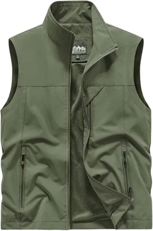 Men's Softshell Vest Outerwear Zip Up Sleeveless Quick Dry Fishing Vests Outdoor Casual Multi Pocket Jacket for Hiking Golf