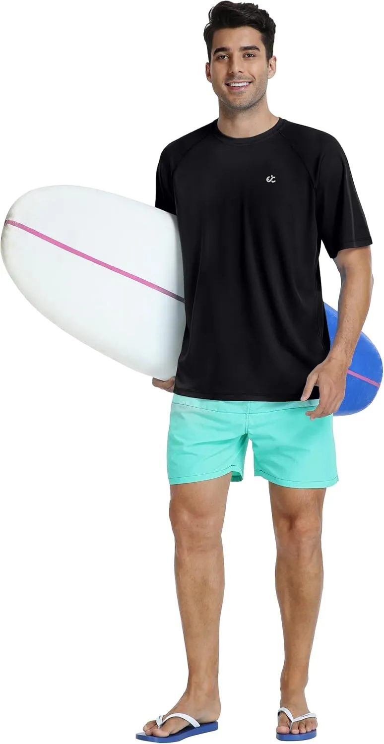 Men's Swim Shirt Quick Dry Sun Shirts UPF50  Rash Guard for Men Short Sleeve UV Sun Protection Beach Shirts