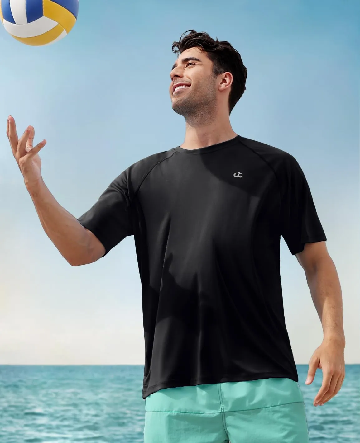 Men's Swim Shirt Quick Dry Sun Shirts UPF50  Rash Guard for Men Short Sleeve UV Sun Protection Beach Shirts