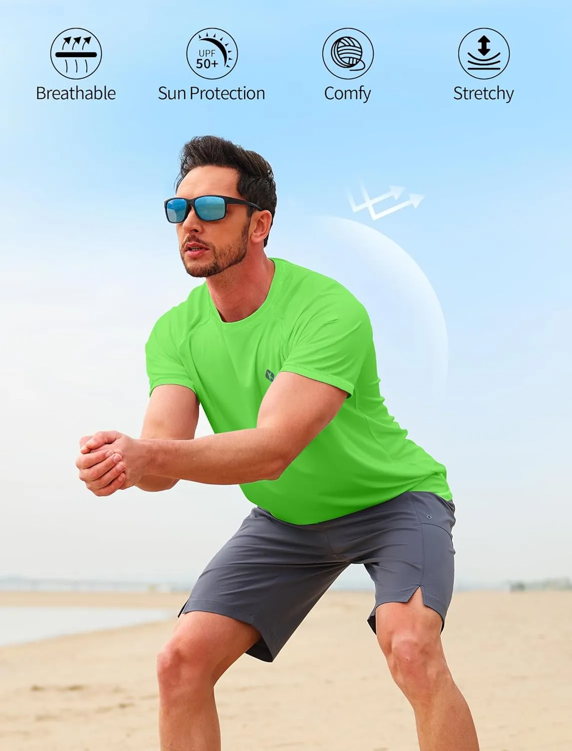 Men's Swim Shirts Quick Dry Rash Guard UPF 50  Sun Protection Fishing Beach Water Shirts Short Sleeve