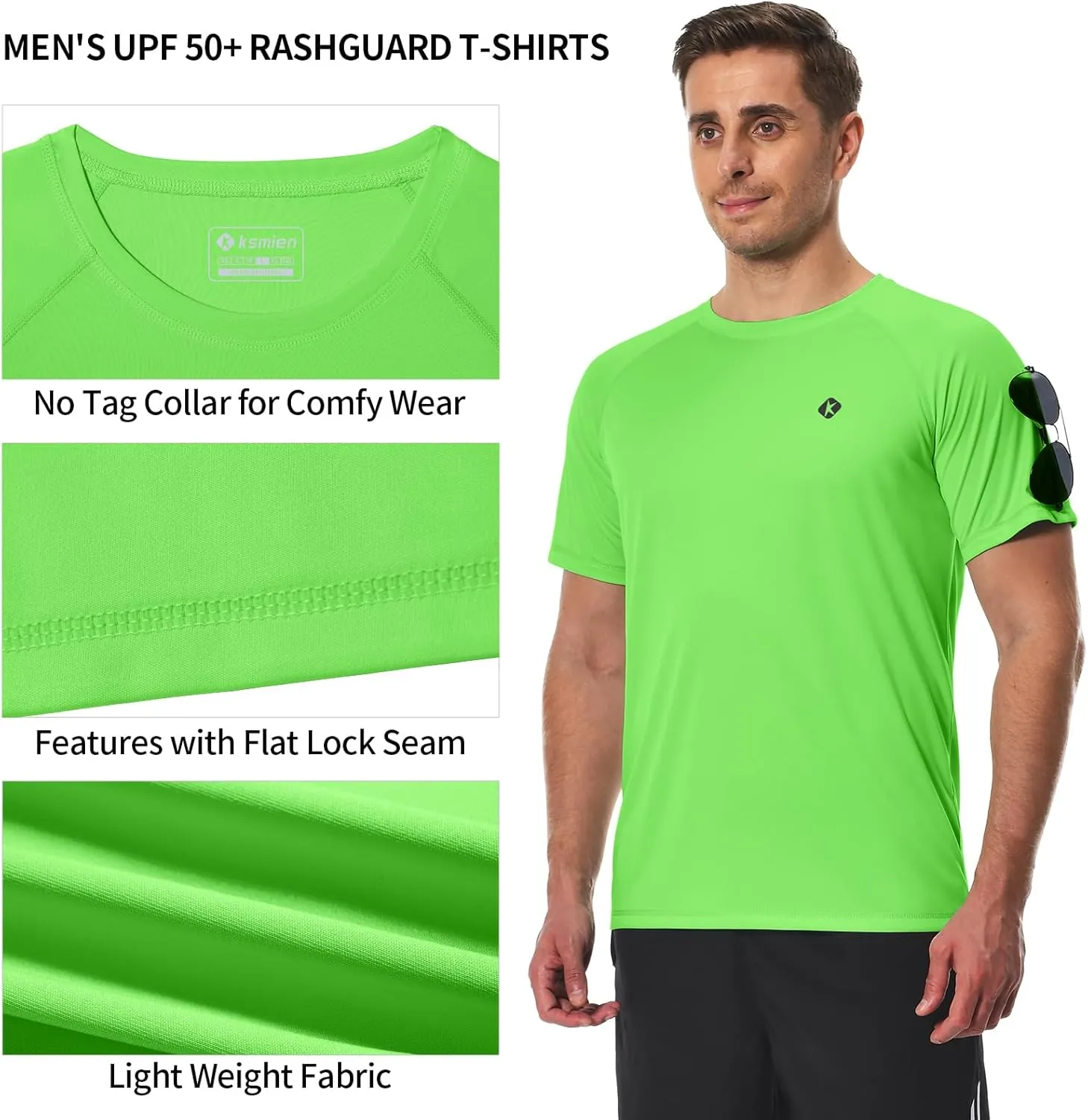 Men's Swim Shirts Quick Dry Rash Guard UPF 50  Sun Protection Fishing Beach Water Shirts Short Sleeve
