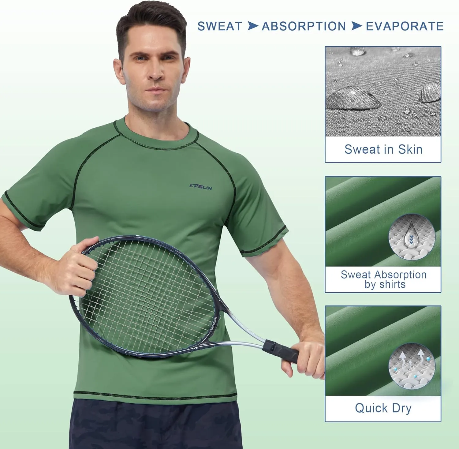 Mens Swim Shirts UPF 50  Sun Protection Quick Dry SPF Rash Guard Outdoor Beach Fishing T Shirts