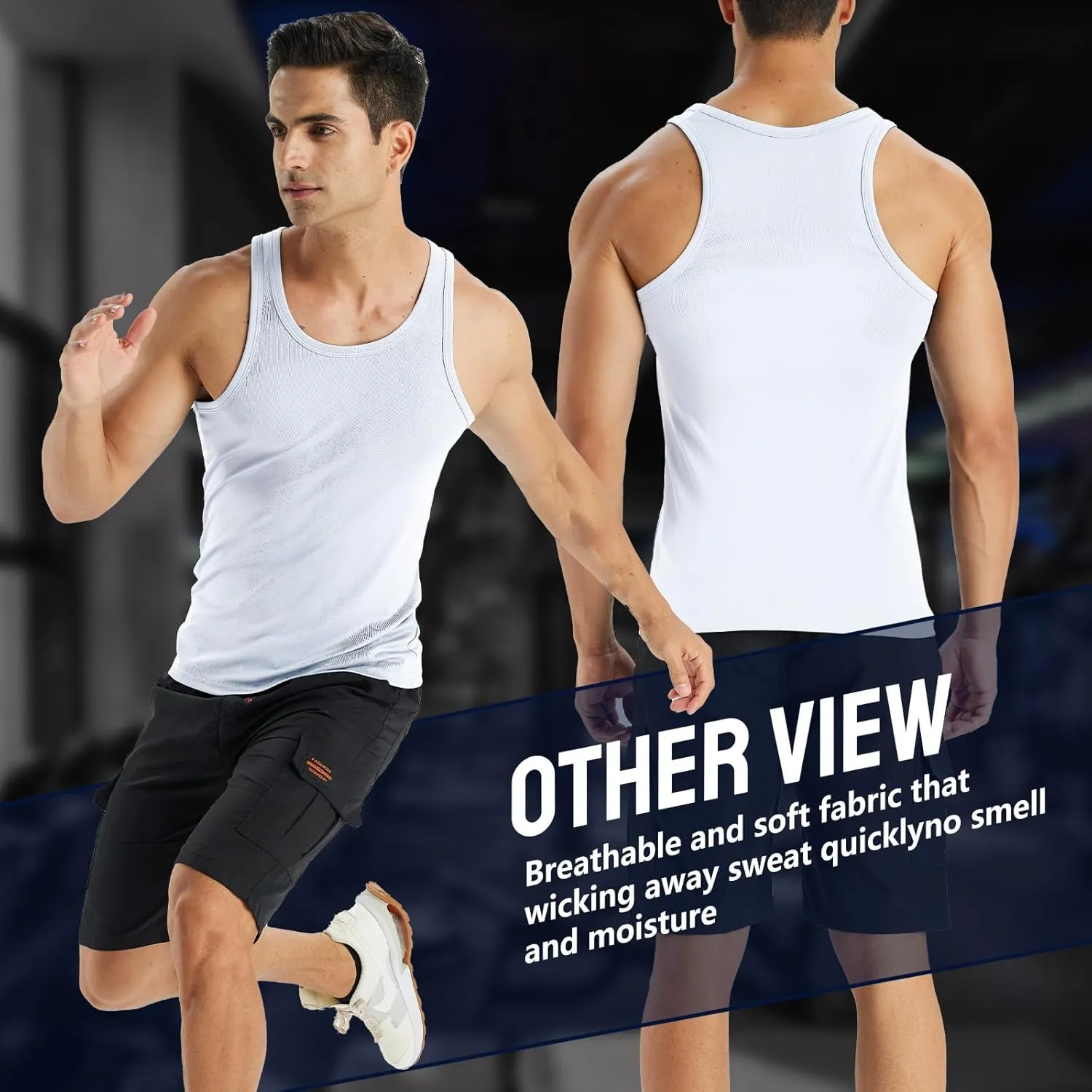 Mens Workout Tank Top 2 Pack Quick Dry Bodybuilding Sleeveless Gym Muscle T Shirts Running Basketball
