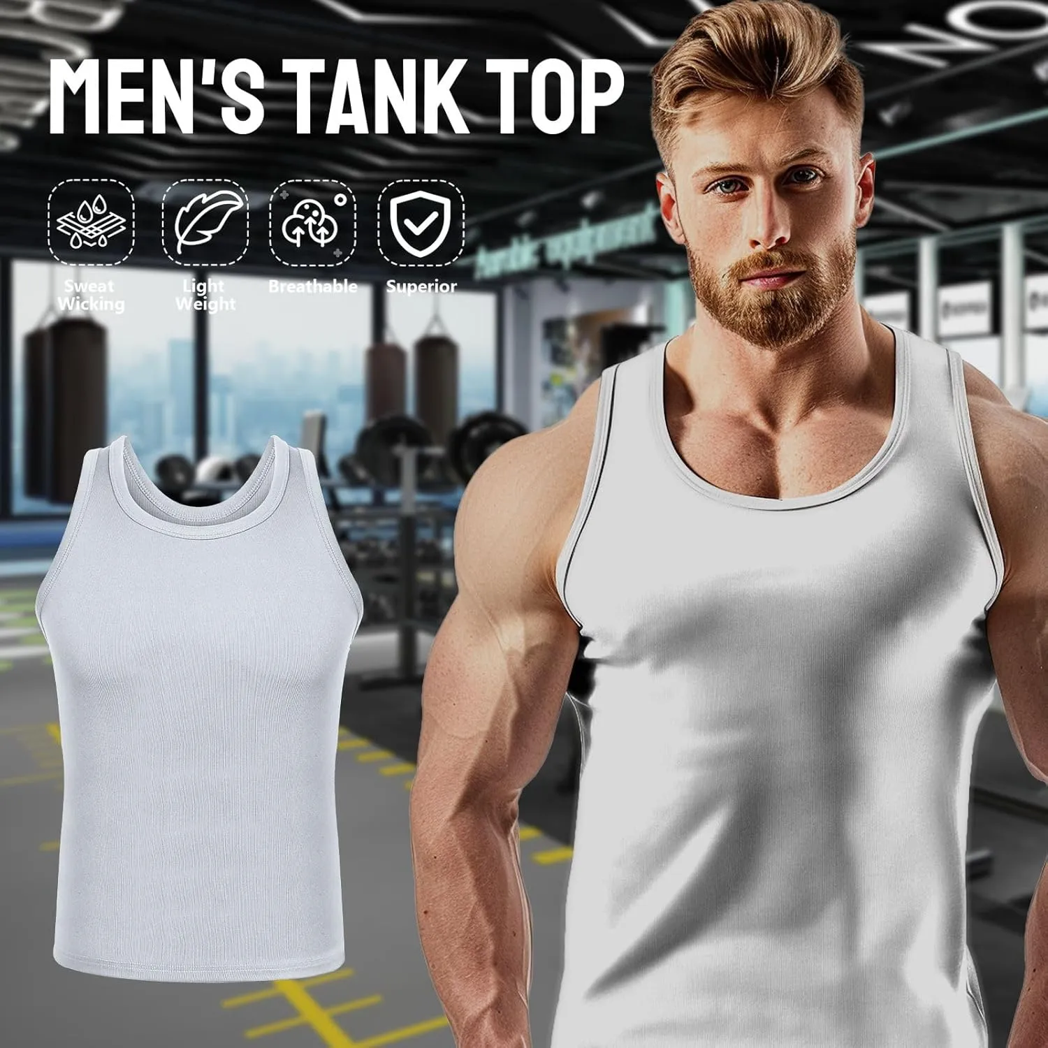 Mens Workout Tank Top 2 Pack Quick Dry Bodybuilding Sleeveless Gym Muscle T Shirts Running Basketball