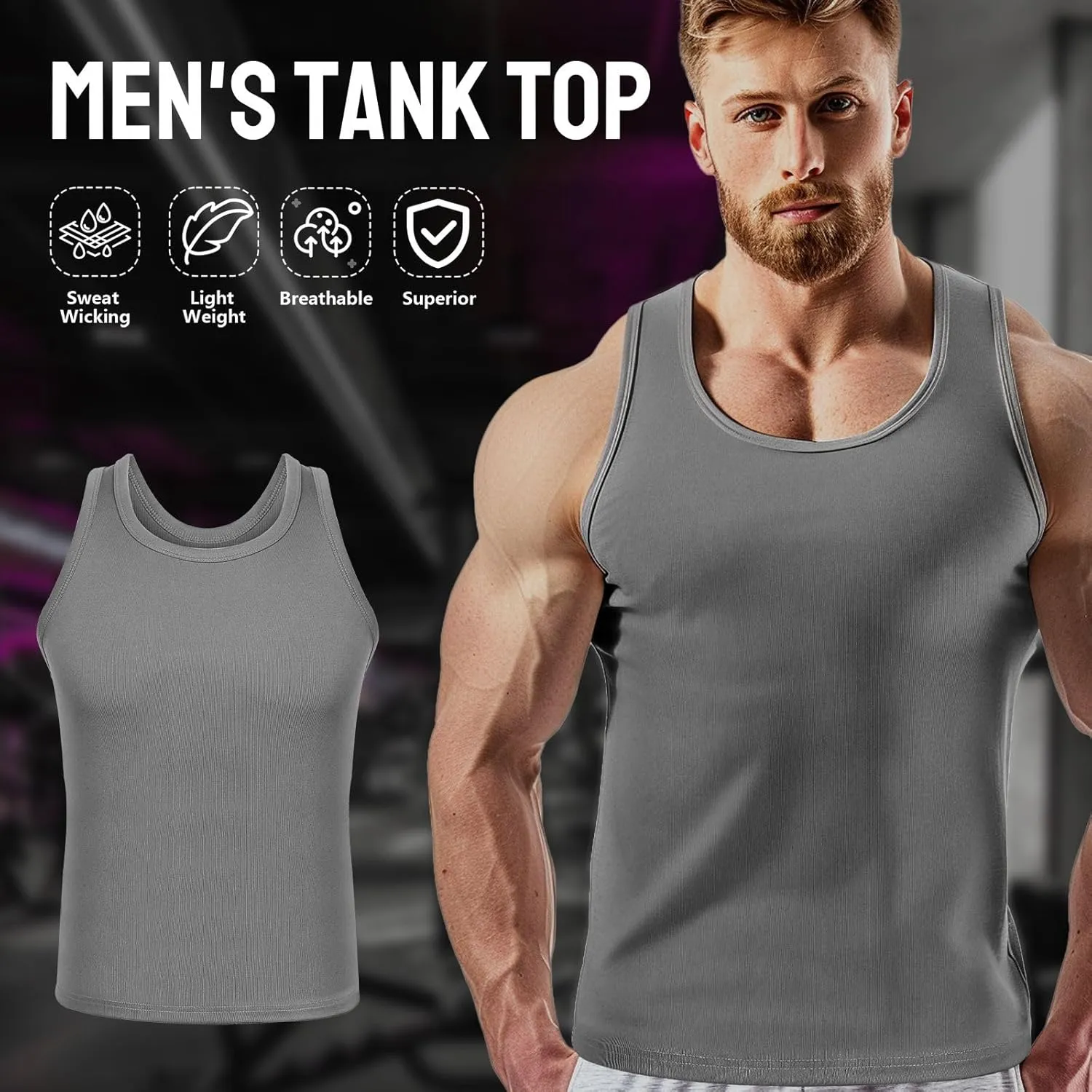 Mens Workout Tank Top 2 Pack Quick Dry Bodybuilding Sleeveless Gym Muscle T Shirts Running Basketball