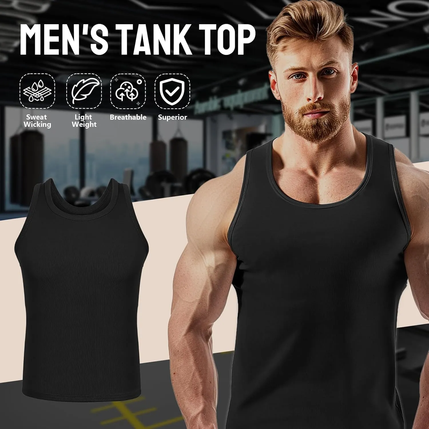 Mens Workout Tank Top 2 Pack Quick Dry Bodybuilding Sleeveless Gym Muscle T Shirts Running Basketball