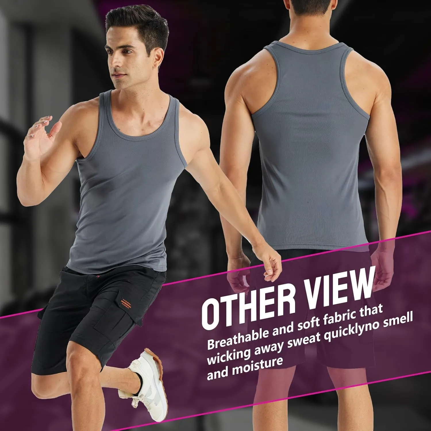 Mens Workout Tank Top 2 Pack Quick Dry Bodybuilding Sleeveless Gym Muscle T Shirts Running Basketball