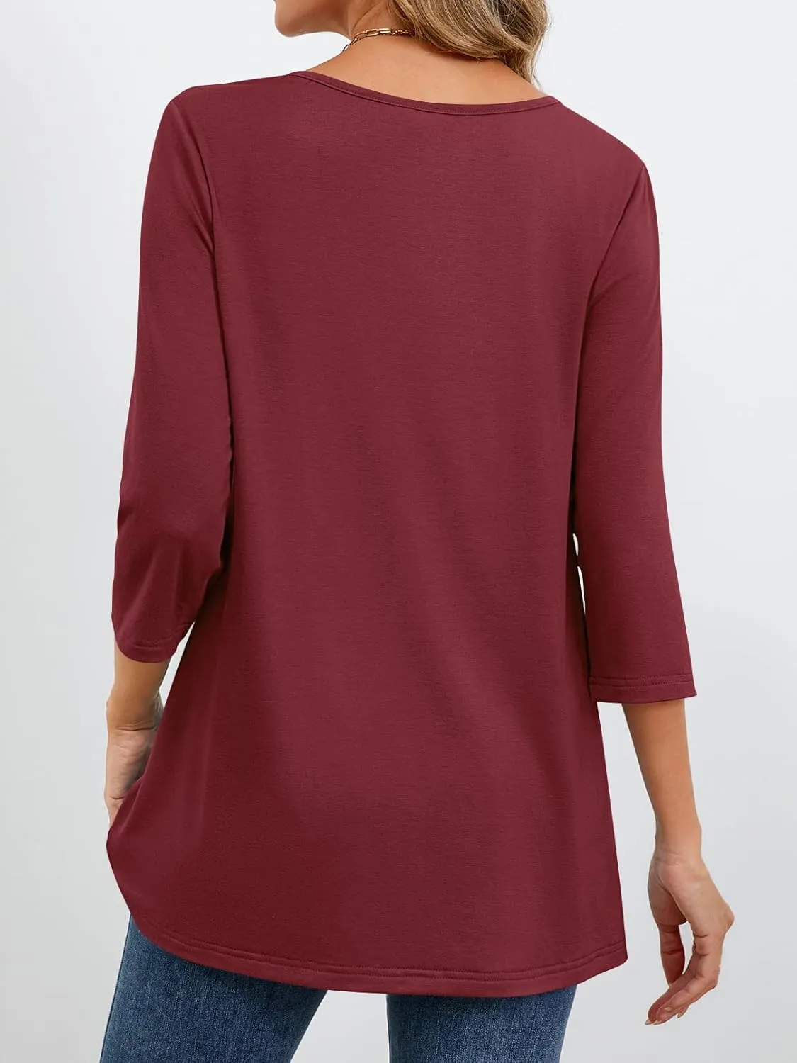 MEROKEETY 3/4 Length Sleeve Womens Tops Summer Casual Pleated Tunic Tops Loose Fit Shirts Blouses